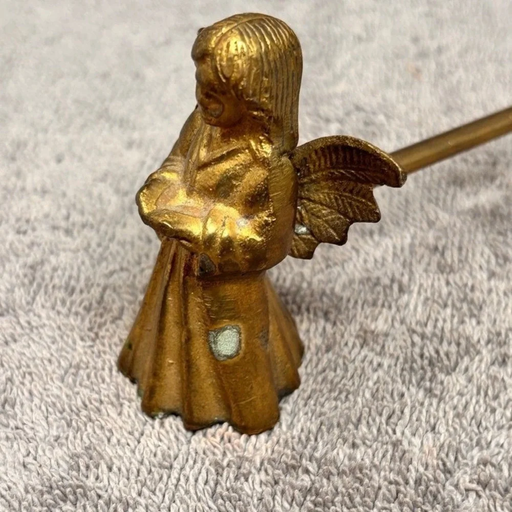Vintage Brass Angel Candle Snuffer Long Handle Figural Christmas Decor